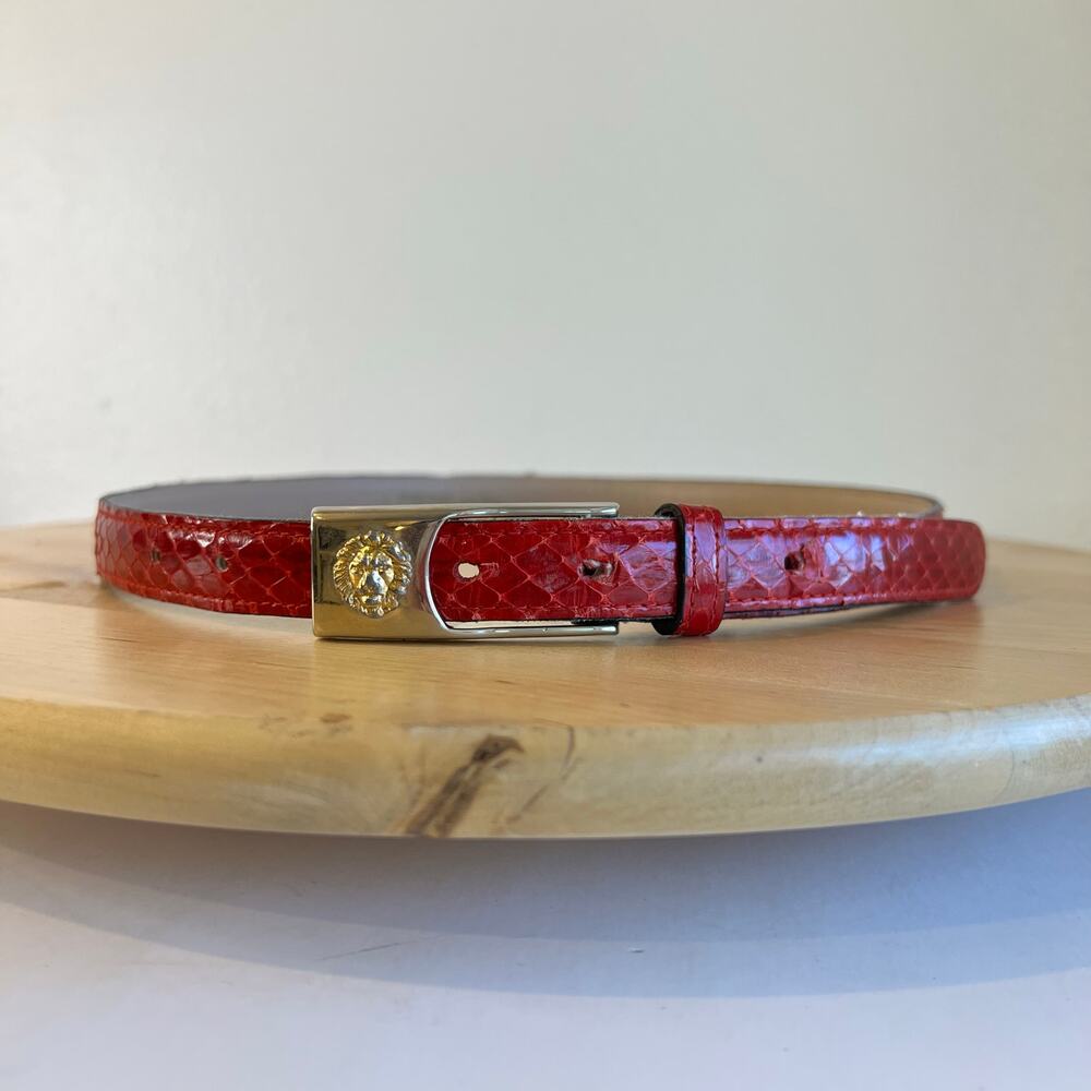 Anne Klein Vintage Red Genuine Snake Skin Leather Golden Buckle Belt One Size